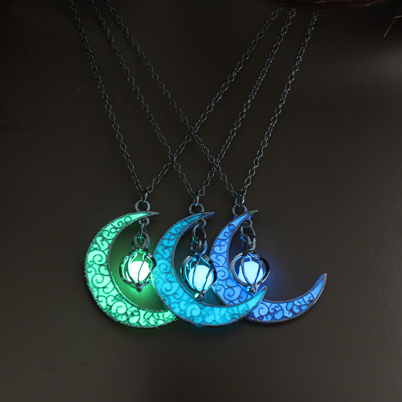 Cross-border Hollow Luminous Moon Cyclone Bead Necklace Accessories European and American Halloween Ornaments
