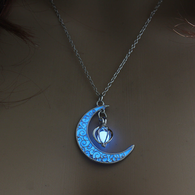 Cross-border Hollow Luminous Moon Cyclone Bead Necklace Accessories European and American Halloween Ornaments