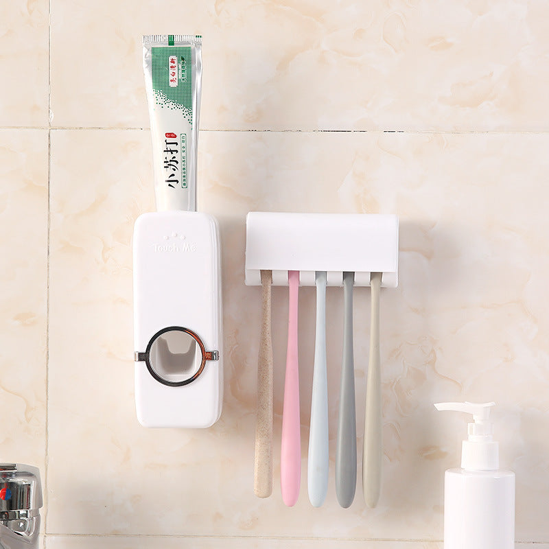 Creative toothpaste squeezer, bathroom punch-free toothpaste automatic squeezer, multifunctional wall-mounted toothbrush storage rack