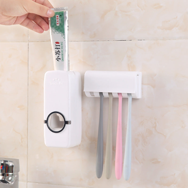 Creative toothpaste squeezer, bathroom punch-free toothpaste automatic squeezer, multifunctional wall-mounted toothbrush storage rack