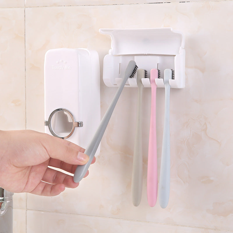 Creative toothpaste squeezer, bathroom punch-free toothpaste automatic squeezer, multifunctional wall-mounted toothbrush storage rack