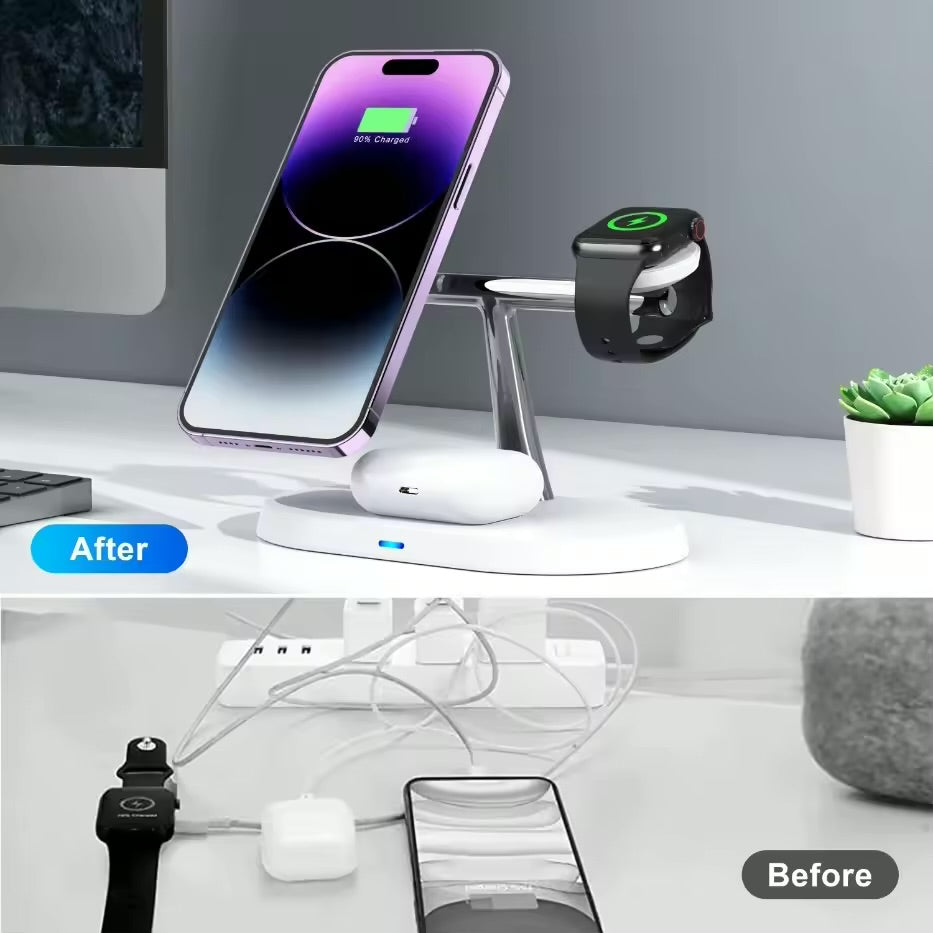 Three-in-one wireless charger suitable for Apple mobile phones, Huawei mobile phones, magnetic charging, earphones, watches and wireless chargers