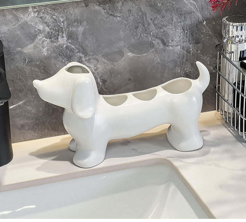Dachshund ceramic electric toothbrush rack storage rack wash basin toothbrush toothpaste makeup brush storage base bracket