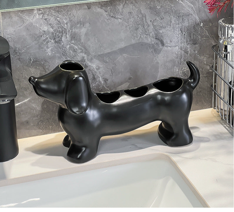 Dachshund ceramic electric toothbrush rack storage rack wash basin toothbrush toothpaste makeup brush storage base bracket