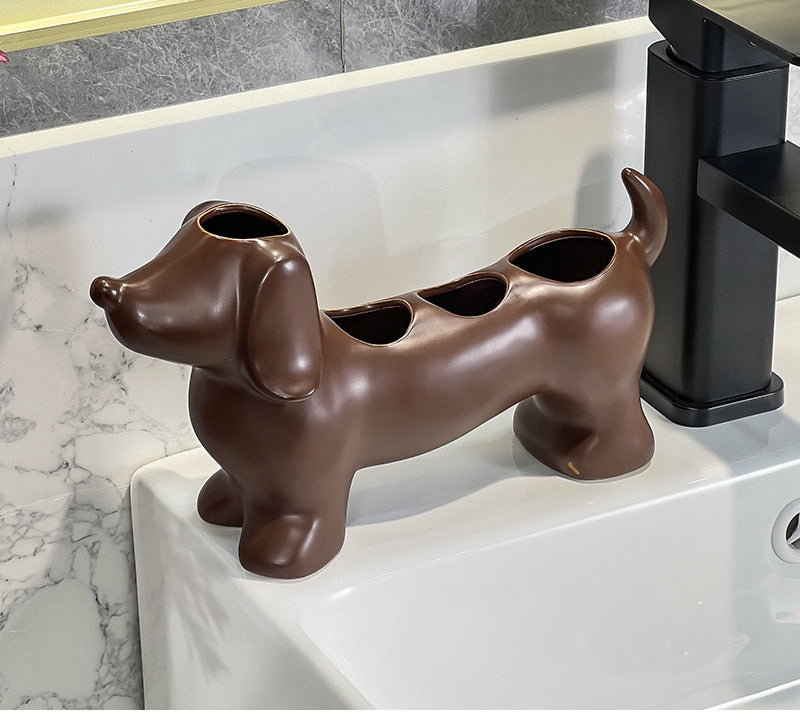 Dachshund ceramic electric toothbrush rack storage rack wash basin toothbrush toothpaste makeup brush storage base bracket