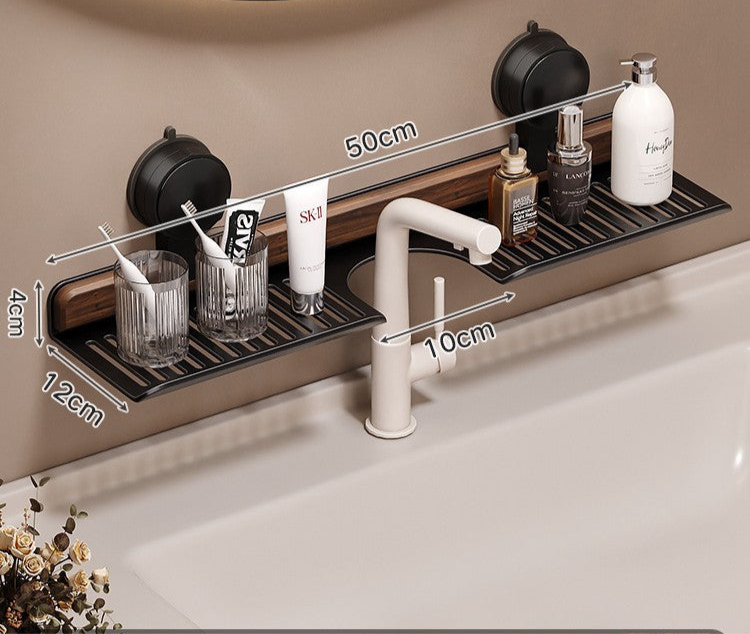 Walnut suction cup faucet rack bathroom punch-free wall-mounted bathroom wash basin sink storage rack