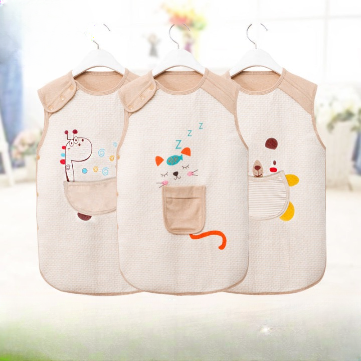PuPumi Four Seasons Colored Cotton Jacquard Warm Sleeping Bag for Newborn Baby Anti-Kick Vest Air Conditioning Blanket Sleeveless