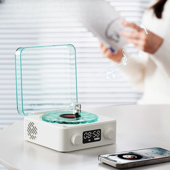 Retro listening to the sea vinyl wireless Bluetooth speaker alarm clock small record player high-quality female and male birthday gift audio