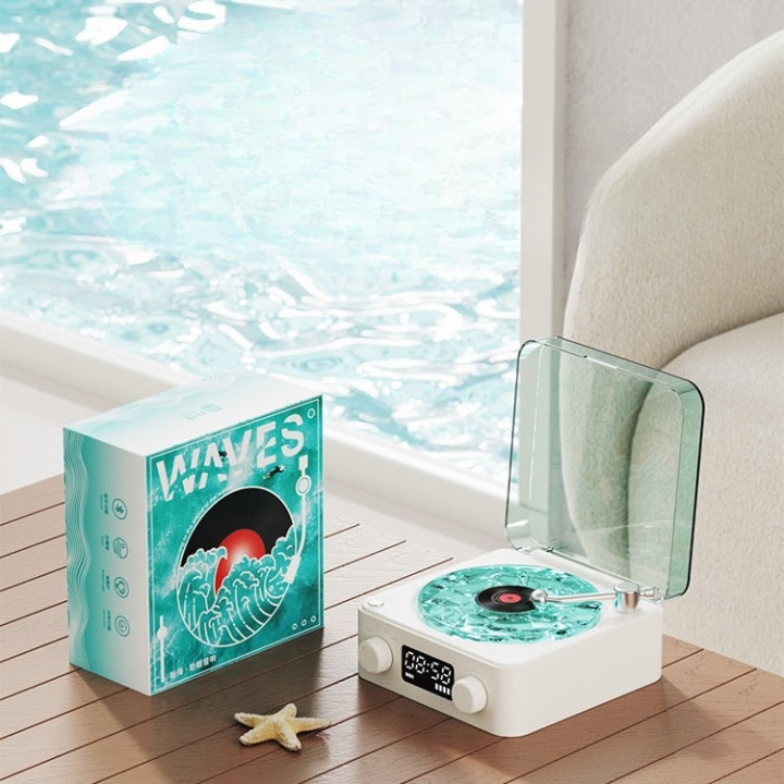 Retro listening to the sea vinyl wireless Bluetooth speaker alarm clock small record player high-quality female and male birthday gift audio