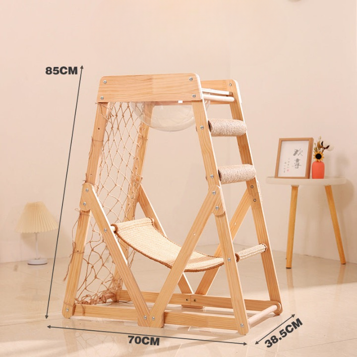 New large climbing net cat climbing frame wooden cat bed jumping platform cat frame suitable for multiple cats to play and sleep in one piece