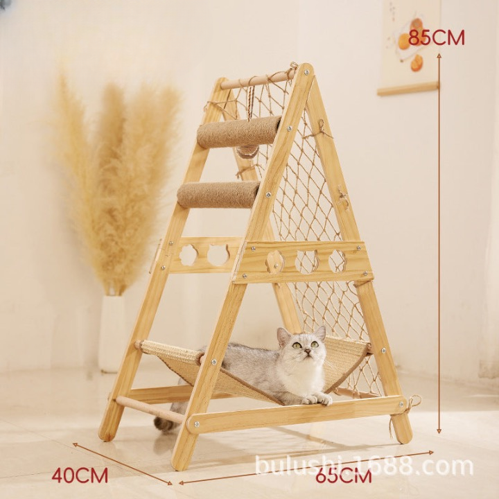 New large climbing net cat climbing frame wooden cat bed jumping platform cat frame suitable for multiple cats to play and sleep in one piece