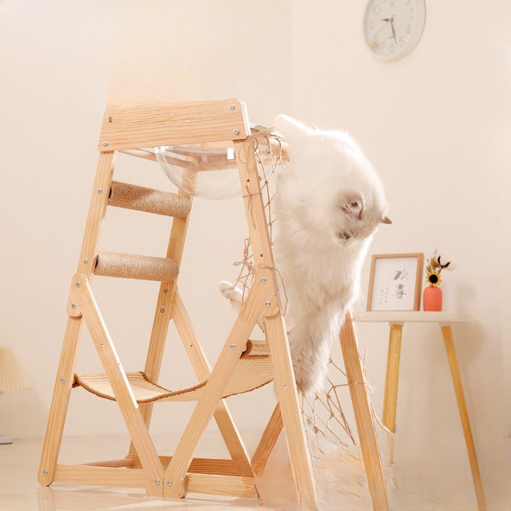 New large climbing net cat climbing frame wooden cat bed jumping platform cat frame suitable for multiple cats to play and sleep in one piece
