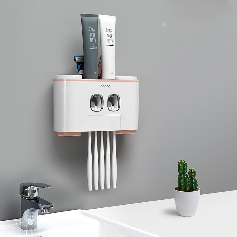ECOCO Wall-mount Toothbrush Holder Auto Squeezing Toothpaste Dispenser Toothbrush Toothpaste Cup Storage Bathroom Accessories