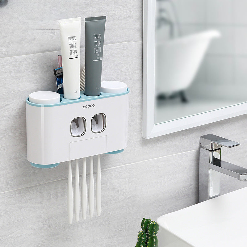 ECOCO Wall-mount Toothbrush Holder Auto Squeezing Toothpaste Dispenser Toothbrush Toothpaste Cup Storage Bathroom Accessories