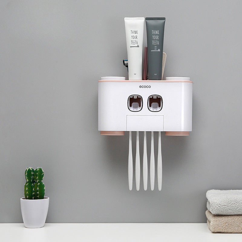 ECOCO Wall-mount Toothbrush Holder Auto Squeezing Toothpaste Dispenser Toothbrush Toothpaste Cup Storage Bathroom Accessories