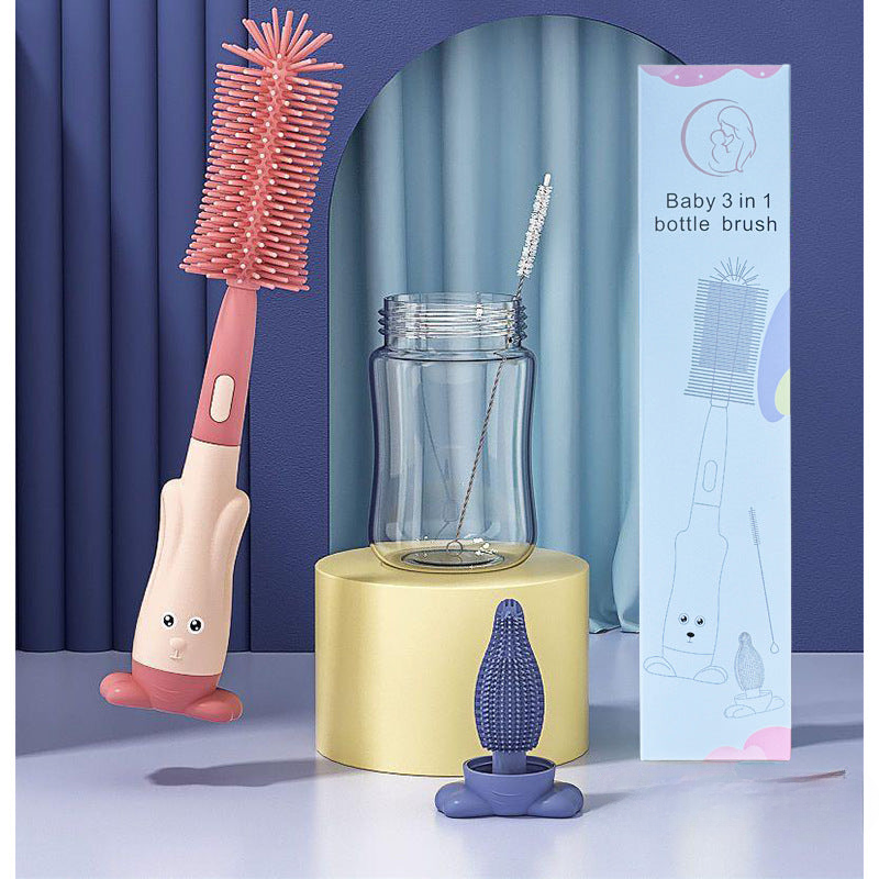 Baby Silicone Bottle Brush Set Three-in-One Straw Brush Multi-function Cleaning Brush Portable Pacifier Brush
