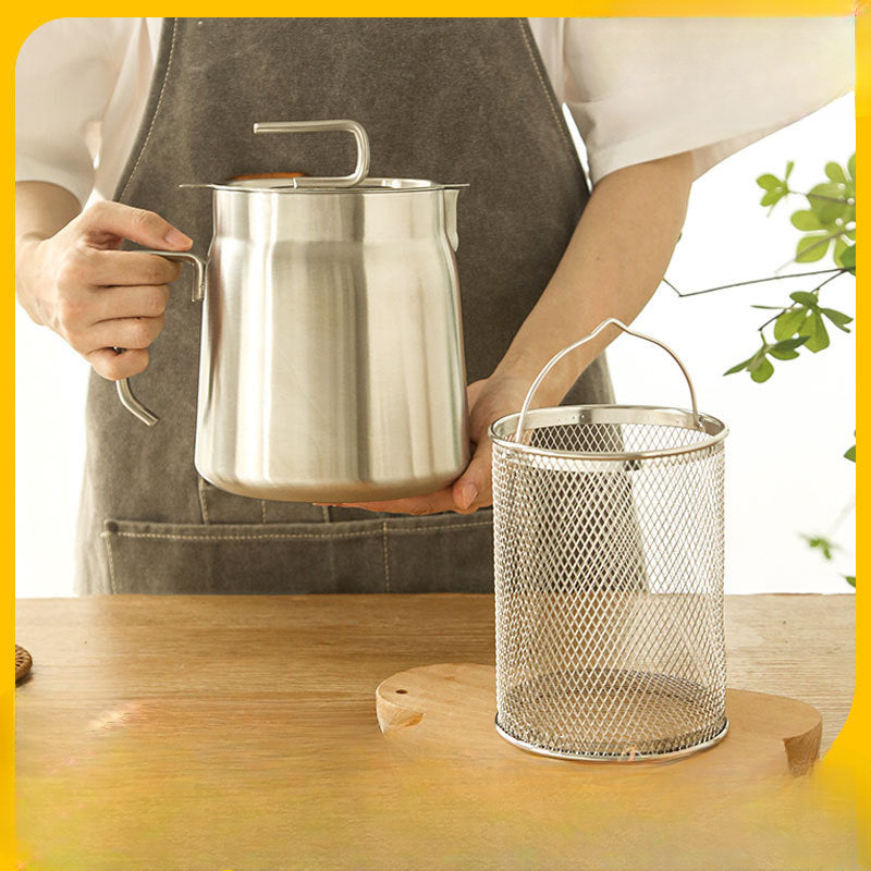 Household kitchen 304 stainless steel frying pan filter pot oil storage lard tank with filter filter residue oil leakage pot