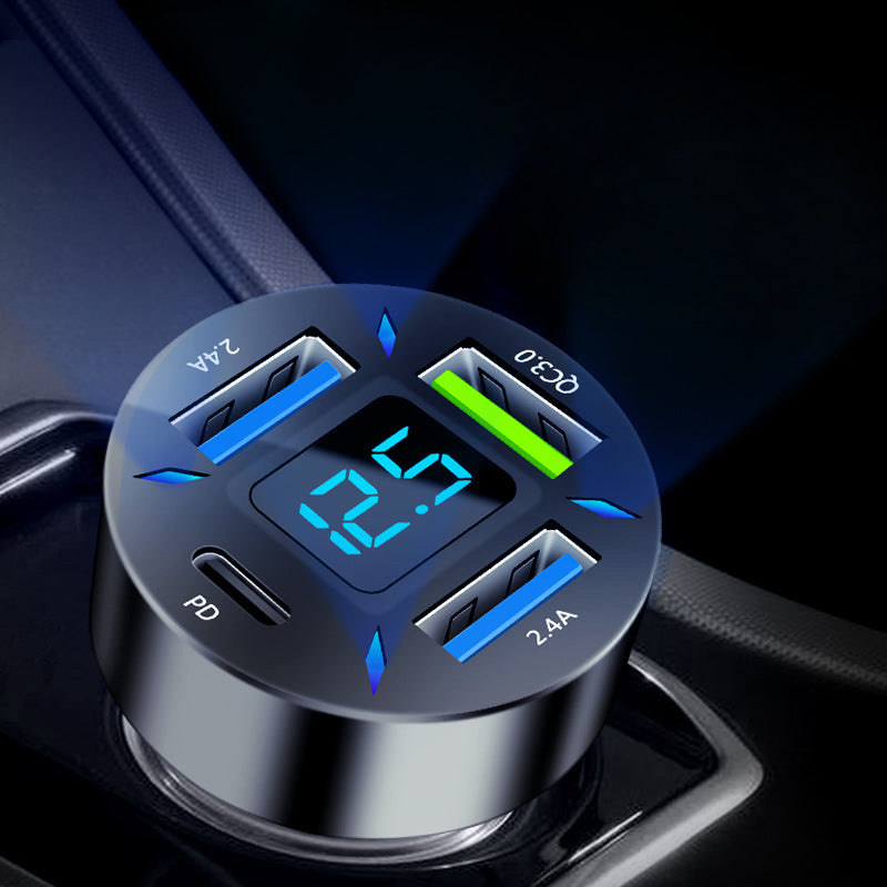 New digital display car charger 4USB 66W fast charging PD mobile phone charger one to four QC3.0 car charger