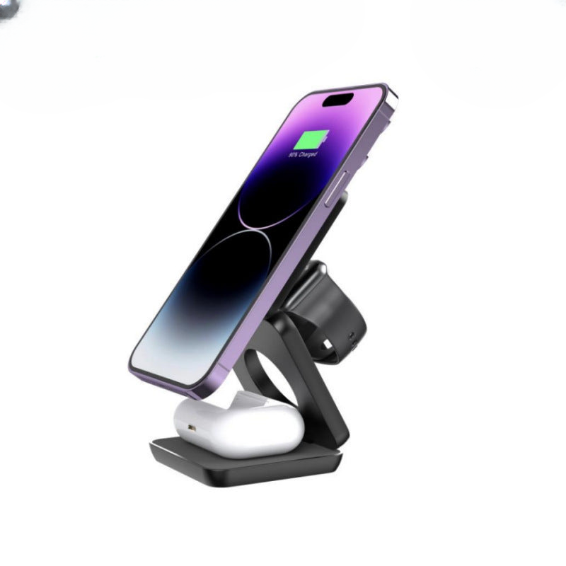 Three-in-one foldable wireless charger mobile phone holder wireless fast charging suitable for Apple Huawei magnetic wireless charger