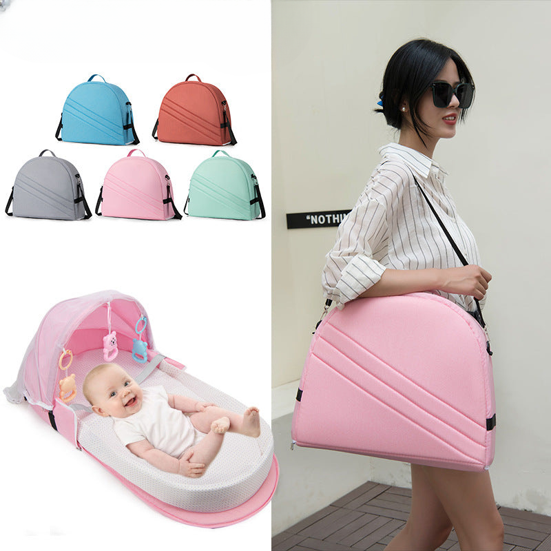 Wholesale Mommy bag bed bag dual-purpose foldable with mosquito net mother and baby bag multifunctional lightweight crossbody handbag mommy bag