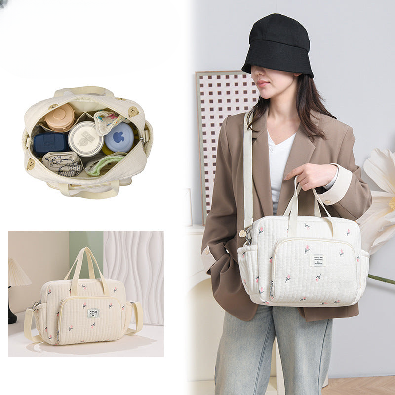 Mommy bag Korean embroidery thread fashionable multifunctional mother and baby bag portable large capacity mommy bag ladies bag