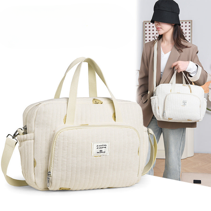 Mommy bag Korean embroidery thread fashionable multifunctional mother and baby bag portable large capacity mommy bag ladies bag