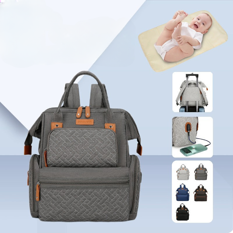 Cross-border multi-pocket mommy bag with diaper pad, high-quality outdoor travel multi-functional mother and baby bag, fashionable mommy bag