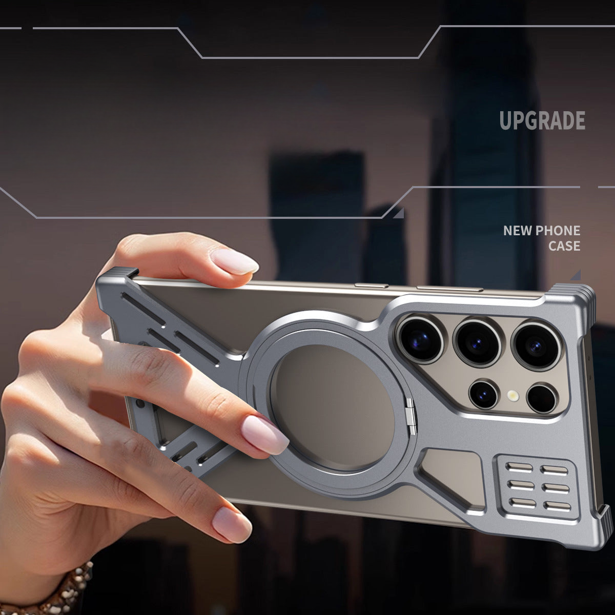 Cross-border applicable Samsung S25Ultra hollow metal mobile phone case S24U magnetic suction rotating bracket mobile phone case anti-fall