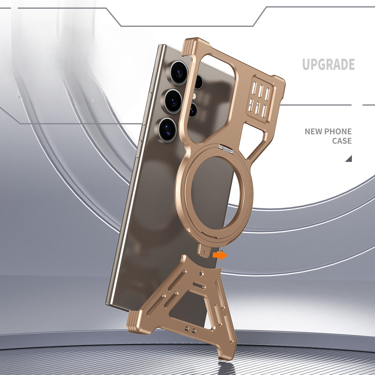 Cross-border applicable Samsung S25Ultra hollow metal mobile phone case S24U magnetic suction rotating bracket mobile phone case anti-fall