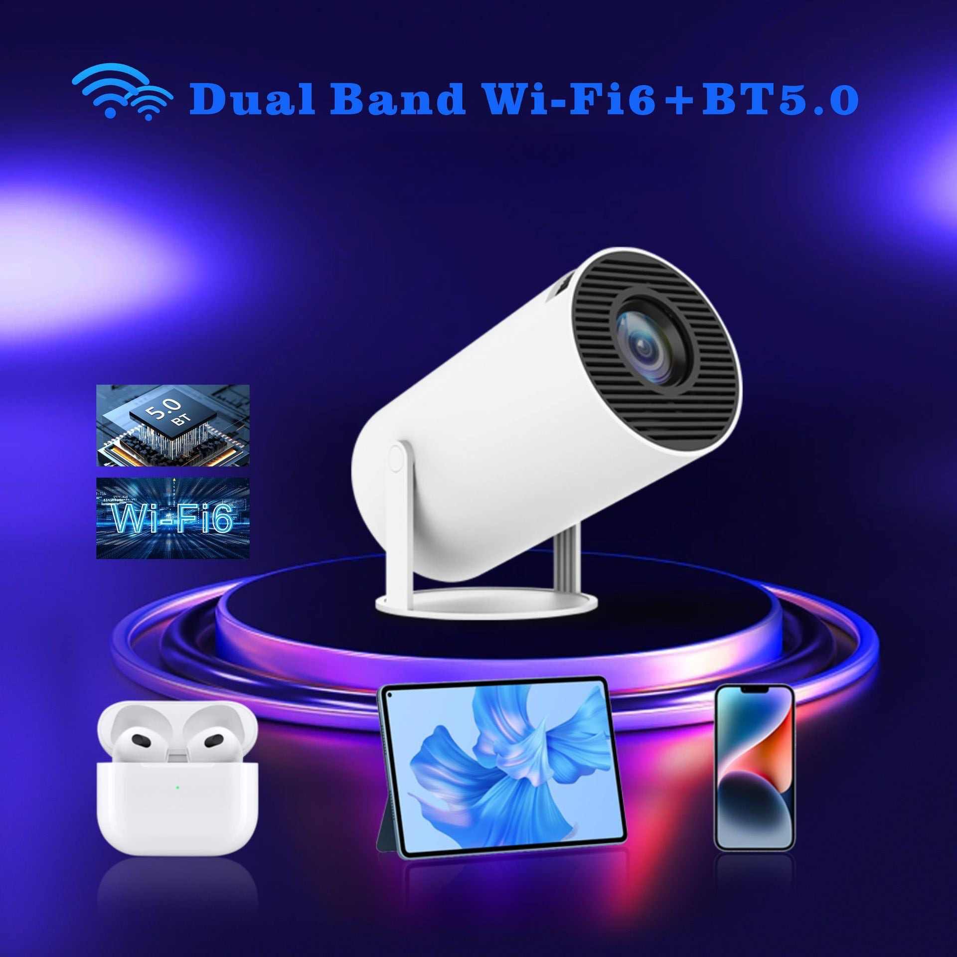 Cross-border hot-selling HY300 barrel projector Android 12 PTZ projector 720P projection home bedroom wall projection