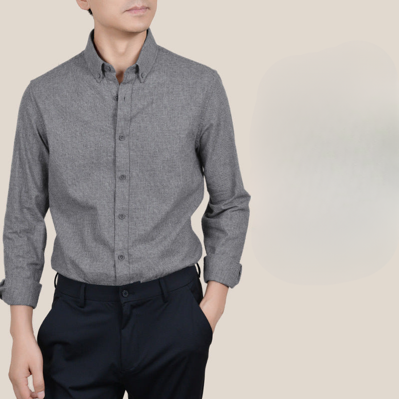 2025 autumn and winter new pure cotton brushed flannel shirt men's long-sleeved shirt long-staple cotton business casual shirt