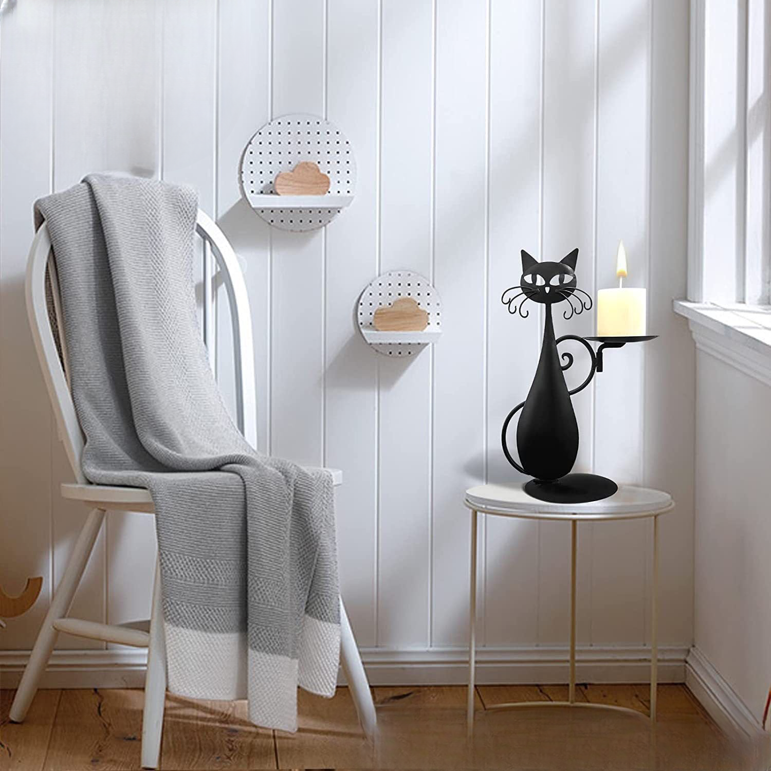 Cross-border black cat candle holder metal candle holder decoration retro country farmhouse metal decoration dining table and housewarming gift