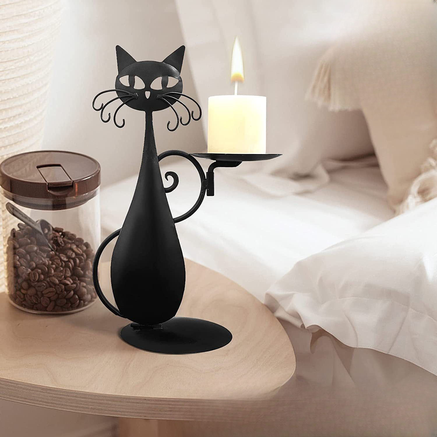 Cross-border black cat candle holder metal candle holder decoration retro country farmhouse metal decoration dining table and housewarming gift