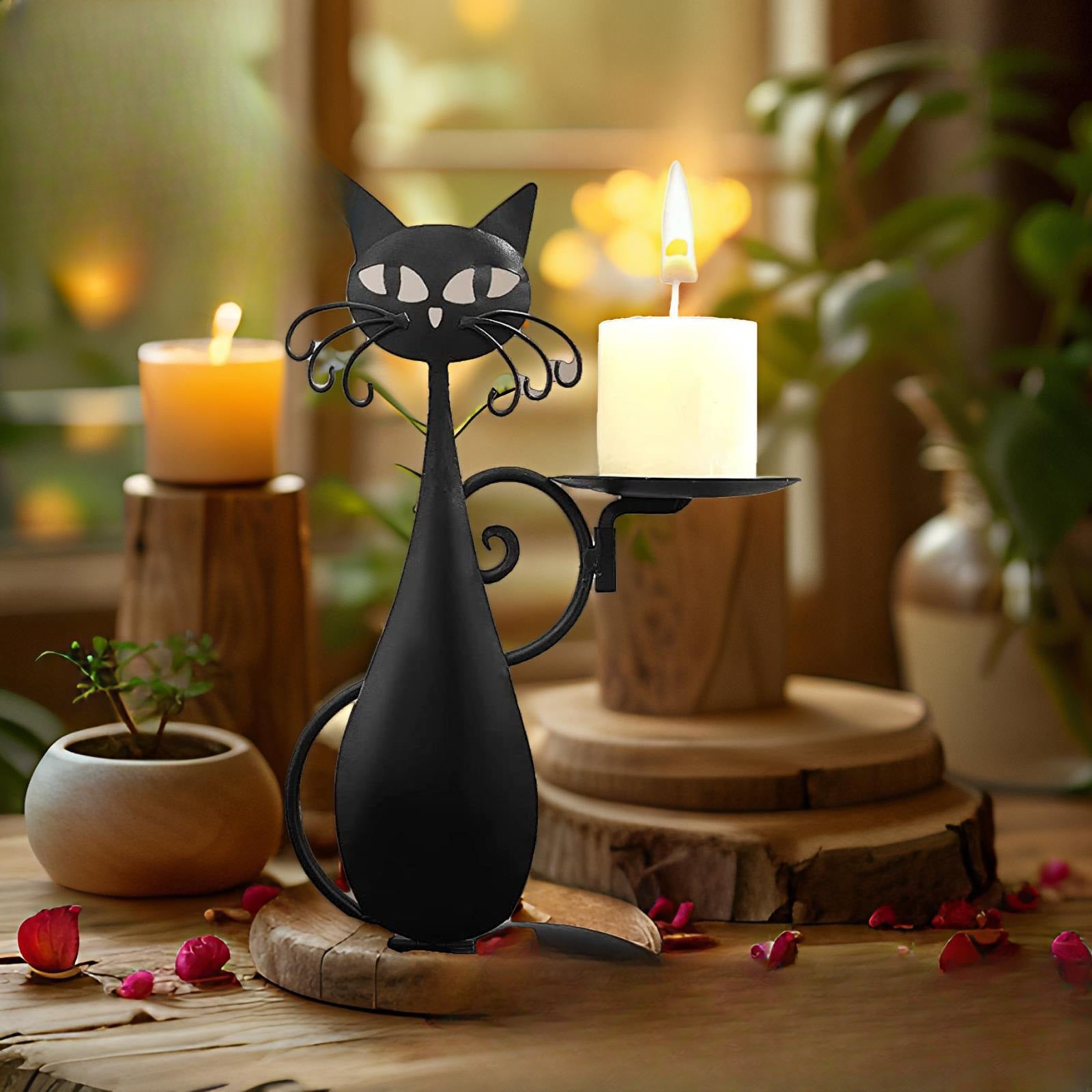 Cross-border black cat candle holder metal candle holder decoration retro country farmhouse metal decoration dining table and housewarming gift