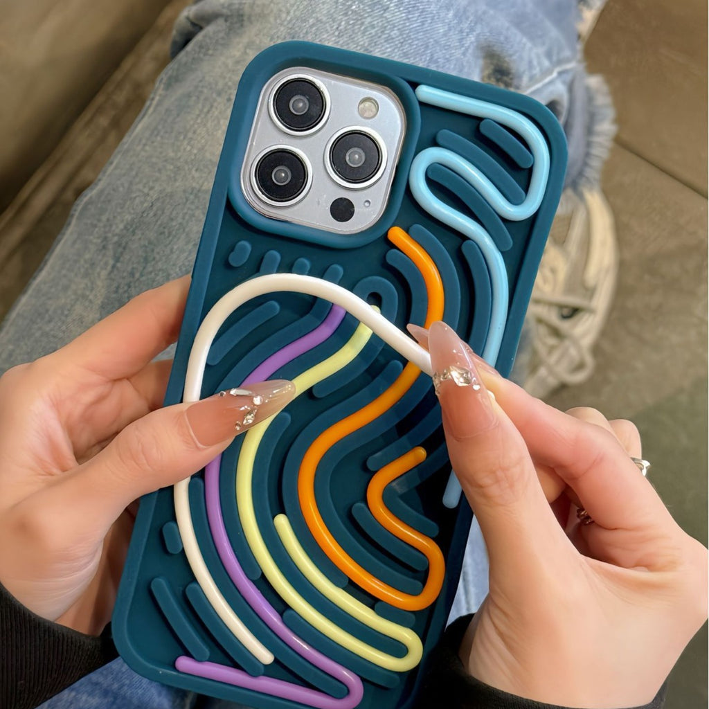 Suitable for iPhone 16 hot-selling 3D stereo silicone color line children's educational sensory decompression version mobile phone protective cover