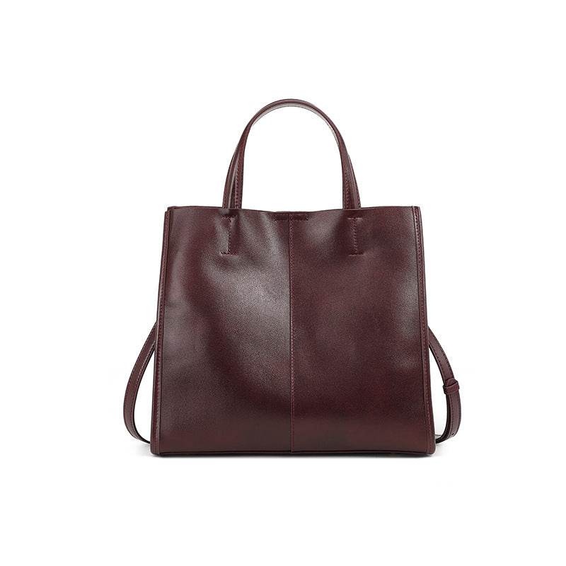 Retro first layer cowhide tote bag 2025 new spring and summer messenger bag large capacity bucket shoulder genuine leather handbag