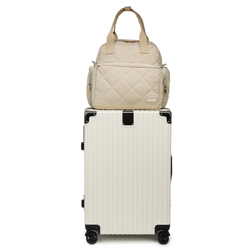 Mommy bag new clothing fabric large rhombus multifunctional mother and baby bag for going out with diaper pad large capacity mommy bag
