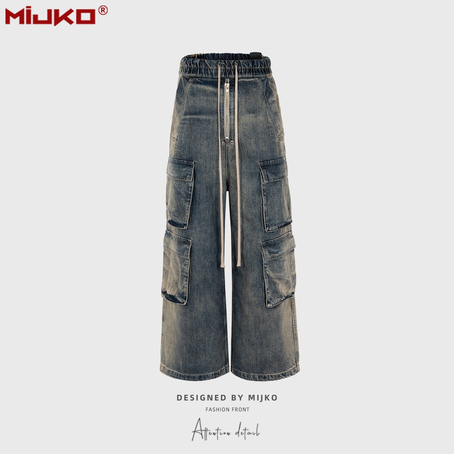 MIJKO men's and women's urban RICK unisex trousers washed wide-leg multi-pocket gradient jeans trend