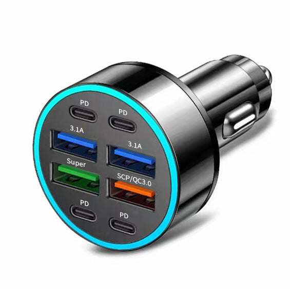 New digital display car charger 4USB 66W fast charging PD mobile phone charger one to four QC3.0 car charger