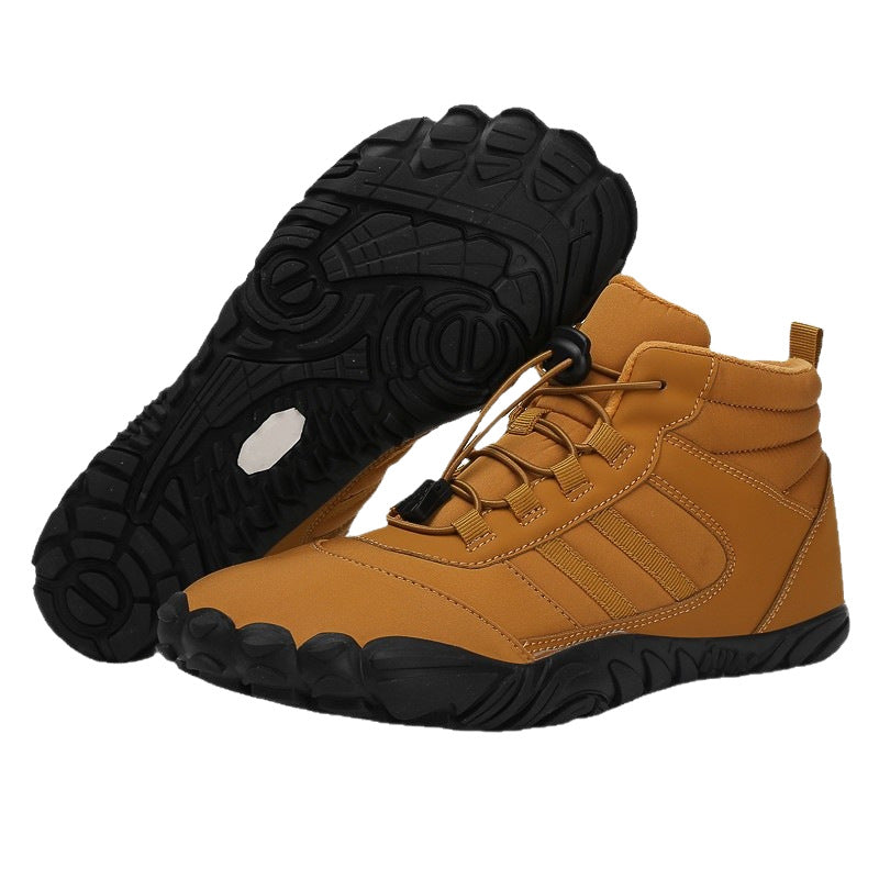 Cross-border new winter cotton boots men's casual barefoot cotton shoes women's plus velvet thickened snow boots couple warm hiking shoes
