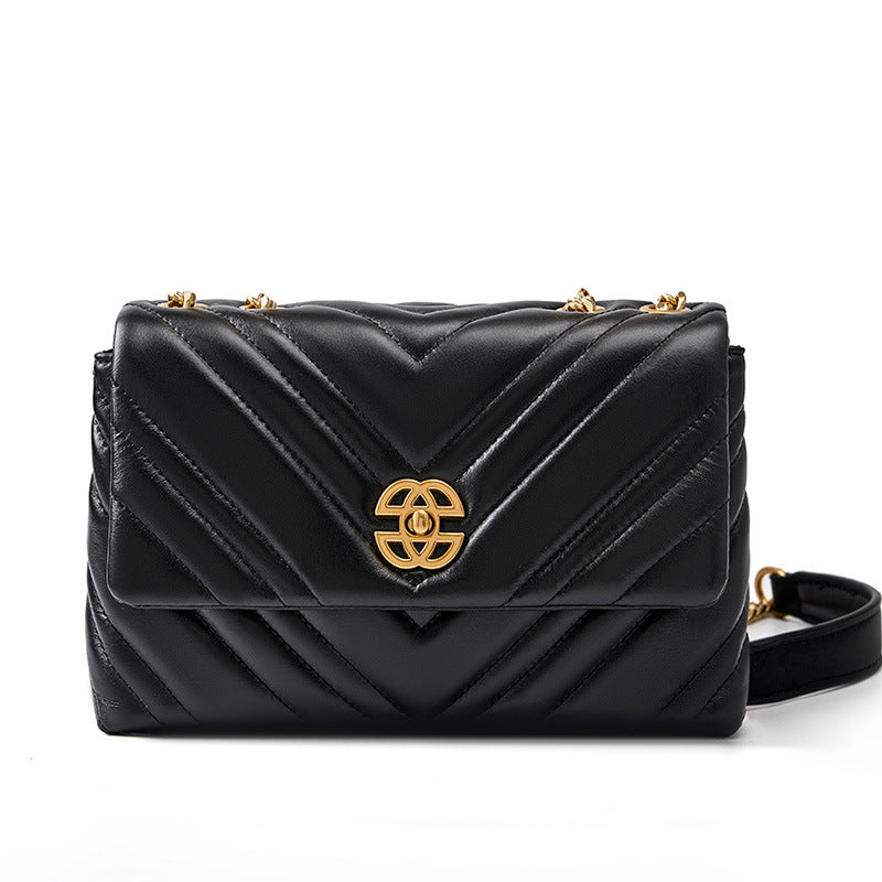 High-grade diamond chain small square bag women 2025 new ladies cowhide underarm bag genuine leather shoulder oblique