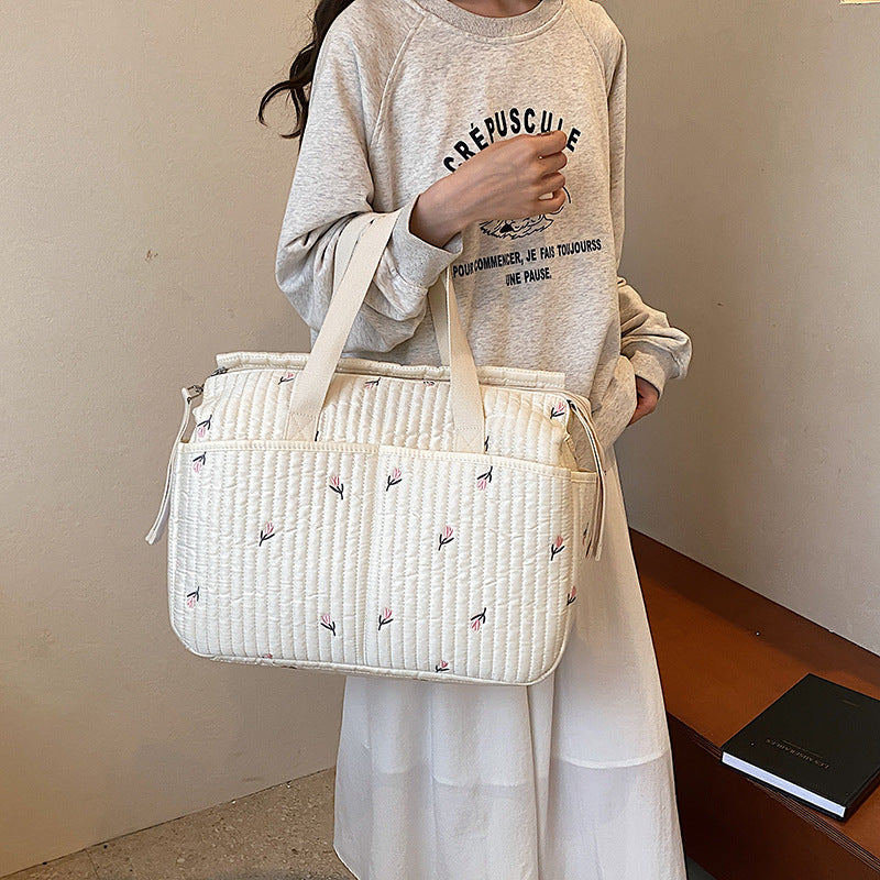Cross-border mommy bag with full embroidery Korean style fashionable multifunctional mother and baby bag for going out, can hang baby carriage, large capacity mommy bag