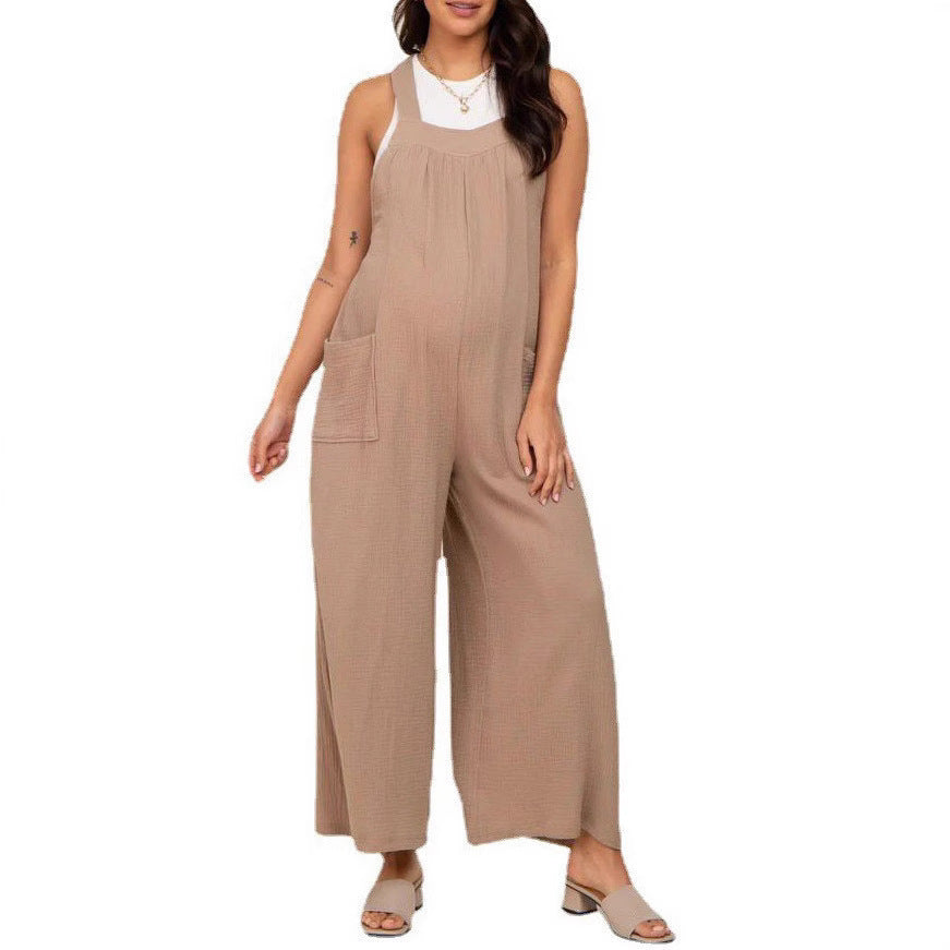 Foreign trade maternity pants spring and summer thin beige lace-up maternity wide-leg pants casual maternity pants