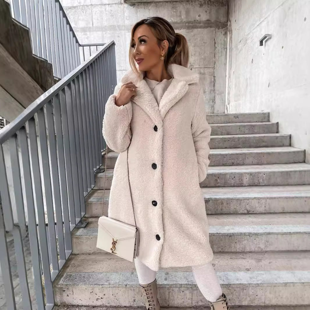 2025 Autumn and Winter European and American Cross-border Women's Clothing Hot Style Furry Long Sleeve Lapel Women's Plush Top Long Coat