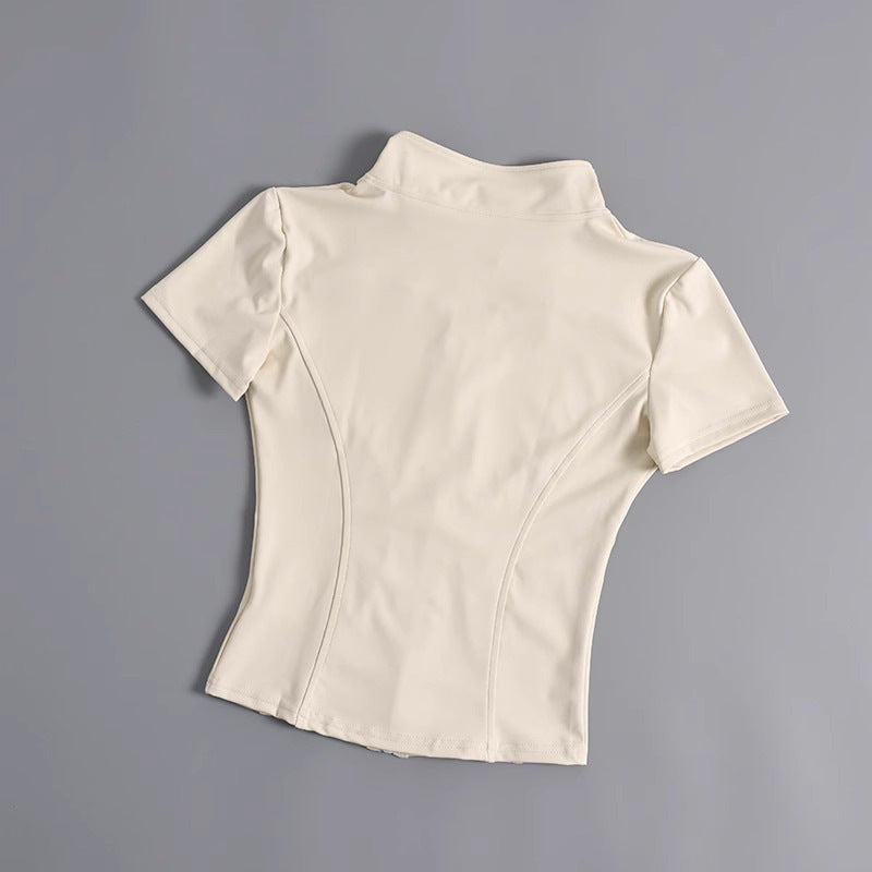 High elastic yoga short-sleeved jacket stand collar zipper tight running sports jacket quick-drying nude fitness short-sleeved women summer