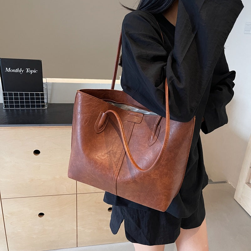 Cross-border foreign trade source factory retro high-end large-capacity bag texture tote bag simple and fashionable shoulder bag