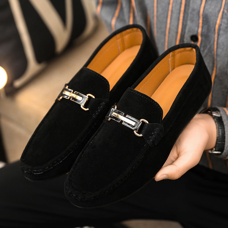 Spring and summer men's low-top moccasins versatile casual shoes breathable leather shoes black work shoes one-step