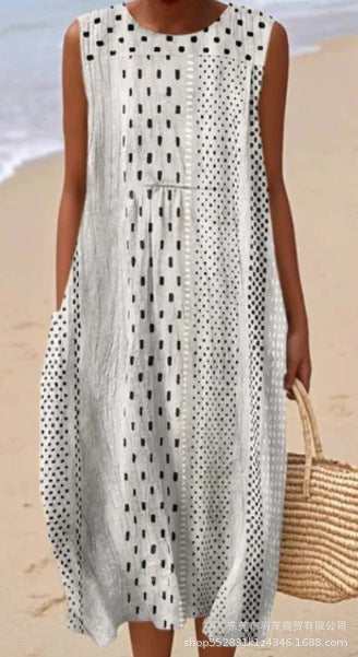 2025 European and American spring and summer new sleeveless casual printed temperament long dress slim small fresh casual dress