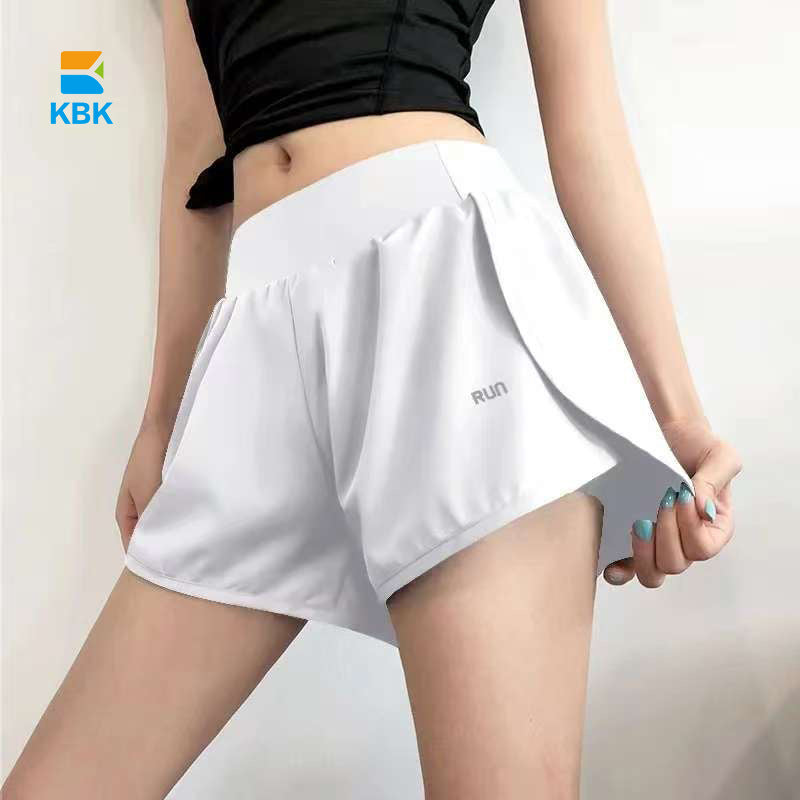 Sports shorts fake two-piece anti-exposure fitness high waist thin yoga pants three-quarter breathable running summer hip lift