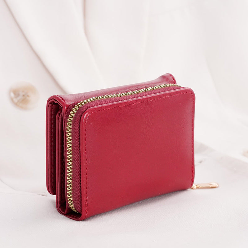 Credit card ID card cash wallet women's wallet small wallet short wallet card holder zipper wallet multi-layer trifold